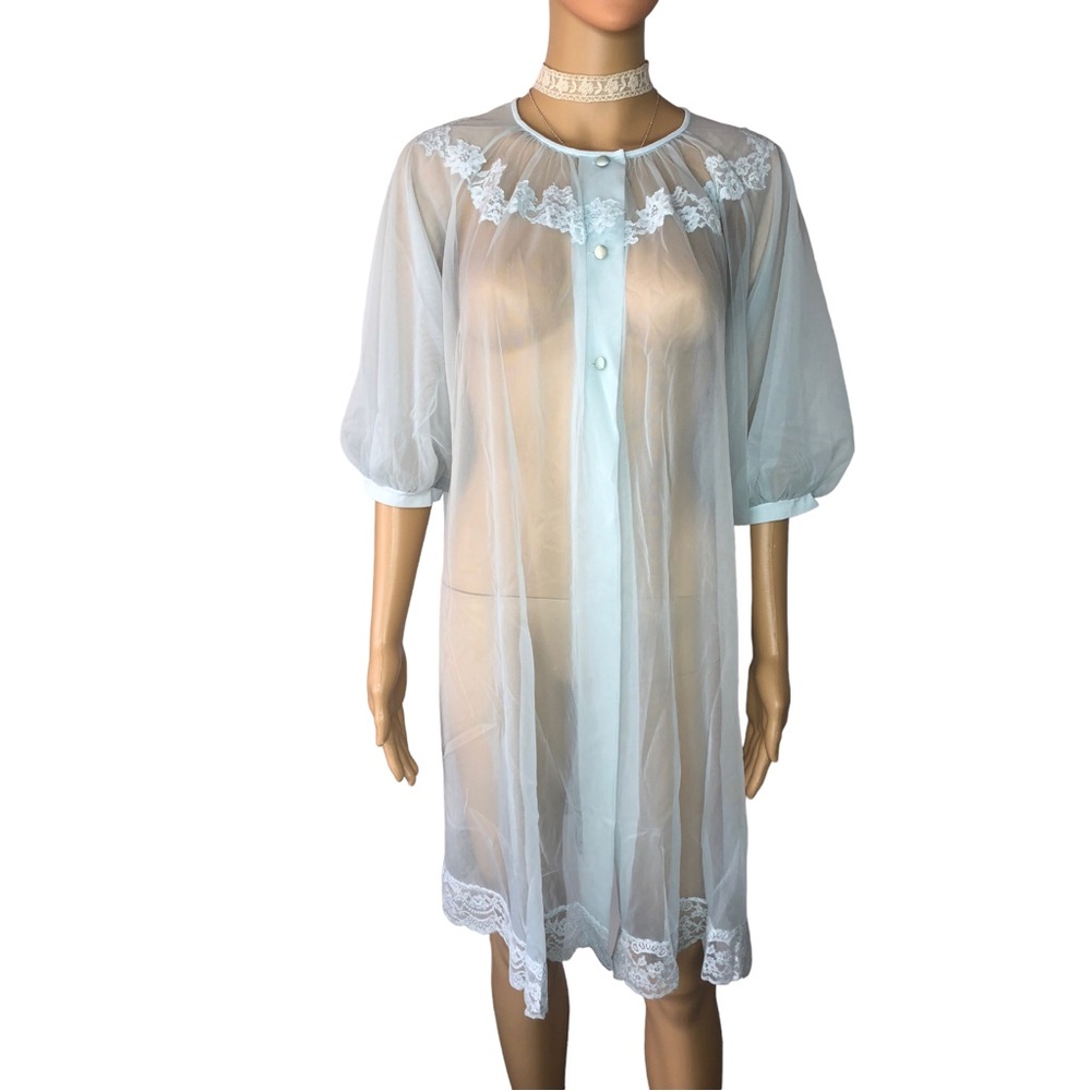 Vintage 60’s Shadow Line Powder Blue Sheer Chiffon Dressing Gown / Peignoir